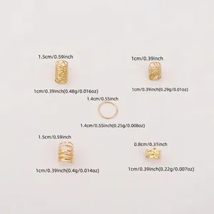 Ensemble de 50 bijoux de cheveux dorés pour dreadlocks avec tableau des tailles détaillé