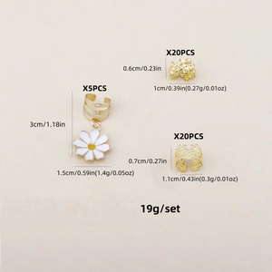 45pcs white daisy floral alloy hair clips and ear cuff jewelry set in gold finish
