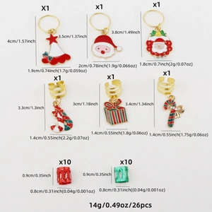 26pcs Christmas dreadlock hair jewelry set with Santa Claus and holiday alloy pendants