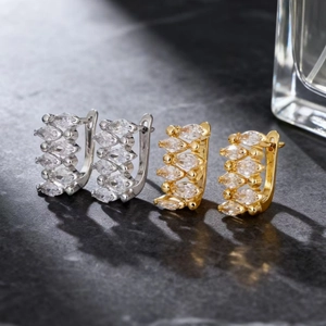 Minimalist Marquise Rhinestone Huggie Hoop Earrings For Women Copper Jewelry With Stainless Steel Post Gold Silver Plated