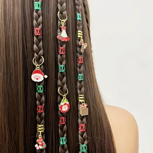 Christmas Braid Jewelry Dreadlock Rings Santa Claus Tree Candy Cane Charms Alloy Enamel Hair Accessories Festive Party