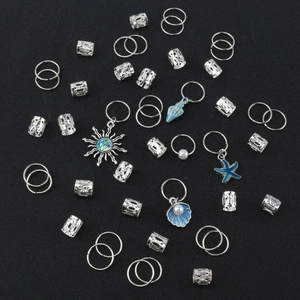 45pcs silver alloy hair charms set featuring sun, blue starfish, shell and pearl pendants