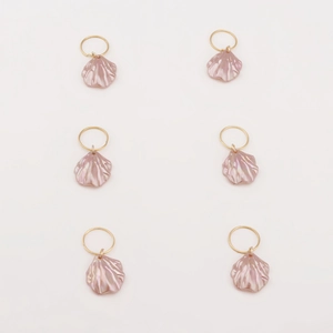 Set of six light pink pearlescent shell charms with silver rings for hair or jewelry DIY