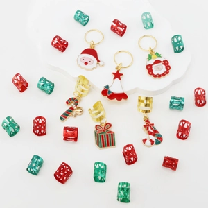 Christmas alloy hair charms with Santa and tree pendants for colorful braids styling