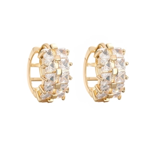 Elegant gold-plated huggie hoop earrings with double row square zircon inlay for women
