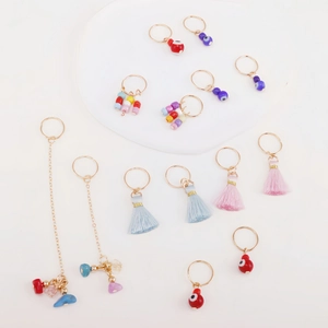 14pcs acrylic chain hair rings with evil eye charms and colorful boho tassels