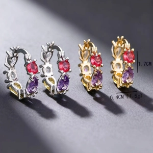 Fashion Multicolor Rhinestone Copper Hoop Earrings For Women Luxury Geometric Electroplated Earring Jewelry With Steel Post