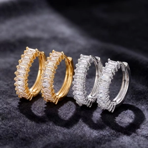 Luxury gold and silver hoop earrings featuring rectangular cubic zirconia inlay for women
