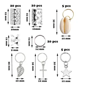 100pcs silver dreadlock accessory set with leaf shell and star charms for hair braiding