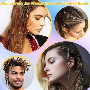 Golden hair jewelry rings and cuffs for DIY braid styling for women, men and children