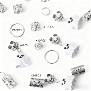 Set di 44 accessori per capelli Halloween in argento con ciondoli a fantasma e anelli