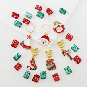 26pcs Christmas dreadlock charms set with Santa, tree, and candy cane metal pendants