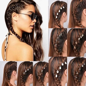 100pcs bohemian hair braid rings set with shells leaves stars and metal charms