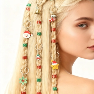Kit d'accessoires cheveux de Noël avec pendentifs émaillés pour tresses et coiffures