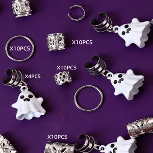 Set 44 pezzi gioielli per capelli Halloween con ciondoli a fantasma e anelli argento