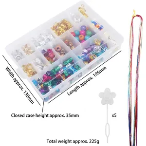 Kit de 415 bijoux de cheveux, anneaux et manchettes réglables pour tresses en boîte