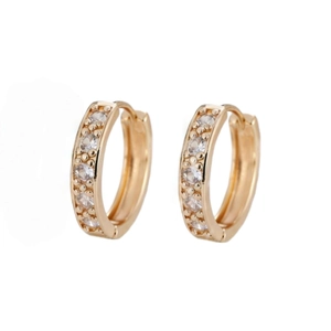 Elegant gold-plated hoop earrings featuring double rows of sparkling cubic zirconia stones