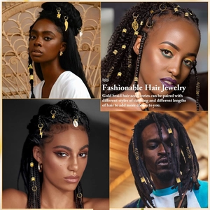 Golden hair jewelry set with assorted pendants for dreadlocks and braids on models