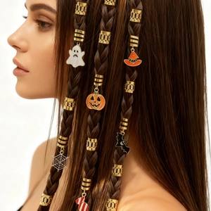 Halloween Dreadlock Jewelry Accessories Alloy Gold Dreadlock Rings Pumpkin Ghost Skull Bat Charms For Hair Braiding Party Hair Braids Ornaments