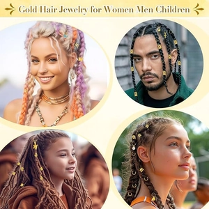 Kit de bijoux de cheveux dorés avec anneaux dreadlocks et pendentifs pour tous styles