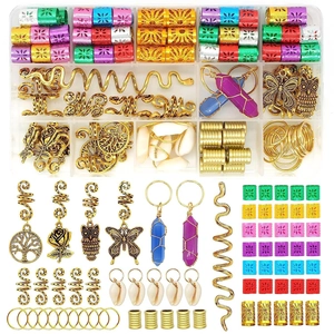 Dreadlock Jewelry Accessories Set For Braids Gold Aluminum Hair Tube Beads Shell Crystal Tree Of Life Pendant For Women Jewelry