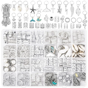 Dreadlock Hair Accessory Alloy Snake Leaf Shell Charms Braid Cuffs Rings Faux Artificial Pearl Hair Jewelry Women Boho Style Party Decor