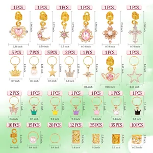 Tableau des tailles pour kit de 173 bijoux de tresses avec pendentifs et cristaux