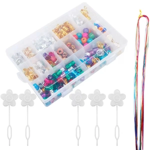 Set de 415 anneaux et perles pour tresses en métal doré et argenté avec boîte de rangement