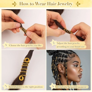 Bijoux de cheveux en spirale dorée pour dreadlocks et tresses avec anneaux en métal réglables
