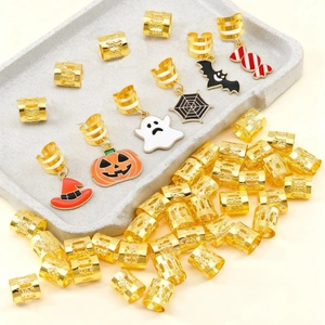 46pcs Halloween dreadlock hair rings with pumpkin ghost and bat charms in gold finish