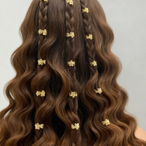 Golden flower braid rings accessory set for stylish bohemian hair styling decoration