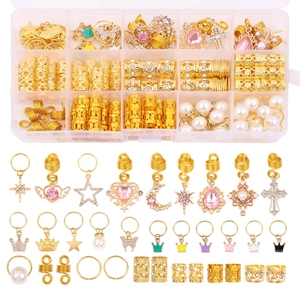 Set de Charmes de Tresse Dorés Bijoux de Cheveux Avec Pendentifs Strass Papillon Cœur Étoile Lune Pour Décoration de Tresses Femme