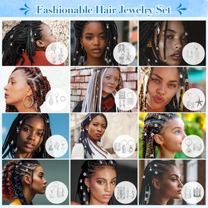 255pcs silver alloy dreadlock jewelry set with stars shells and cross charms for women