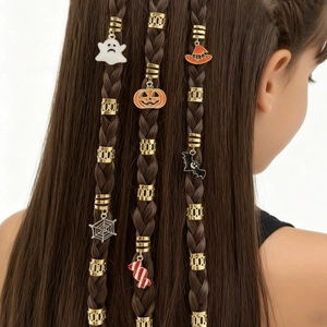 46pcs Halloween dreadlock hair rings with pumpkin ghost and bat charms for party hair styling