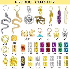 200pcs DIY dreadlock hair accessory set with gold silver charms and colorful beads