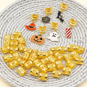 Set of 46 Halloween dreadlock hair rings with pumpkin ghost and skull charms