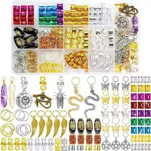 200pcs DIY dreadlock accessory set with gold and silver metal rings and charms