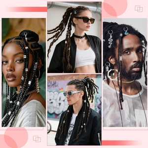 Σετ 285 τεμαχίων ασημένια κοσμήματα για dreadlocks με σχέδια φίδι και φύλλο για γυναίκες