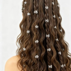 Silver flower hair rings set for DIY braided hairstyles and long wavy hair decoration