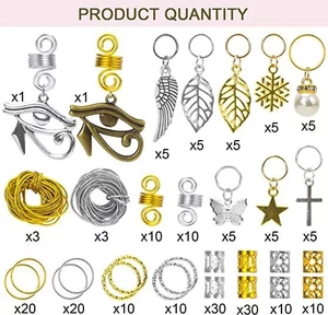 Detailed assortment of 200 DIY dreadlock hair jewelry pieces with various metal charms