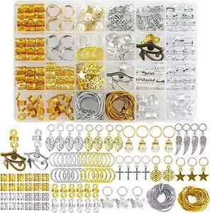 Detailed view of 200pcs gold and silver dreadlock hair jewelry set in storage box
