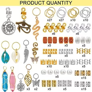 200pcs gold and silver hair braid jewelry set with various charms and rings