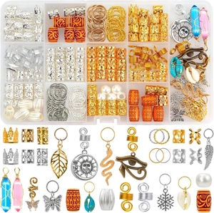 Mixed Iron Dreadlock Hair Accessories Jewelry Findings Kit With Assorted Rhinestone Pendants For Braiding Hairstyles For Unisex