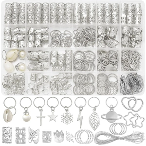 Ensemble d'accessoires de cheveux argentés dans une boîte de rangement transparente à 24 cases