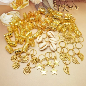 102-piece gold braid hair jewelry set with assorted rings and bohemian charms