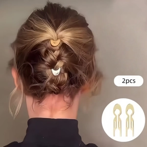 Set of 2 minimalist gold metal U-shaped hair pins for elegant updo styling