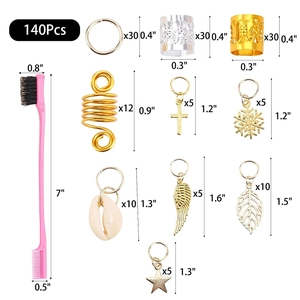 140pcs gold and silver hair braid jewelry set with pink edge brush for styling