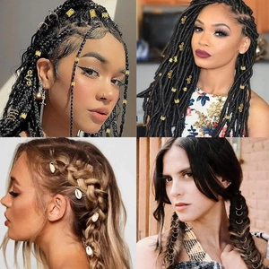 200pcs DIY dreadlock accessory set with gold rings, hollow cuffs, crowns and shells