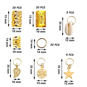 102-piece gold braid accessories set with various pendants like shell and leaf for hair
