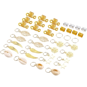 140pcs gold and silver dreadlock jewelry set with leaf, shell, and star charms for hair braids